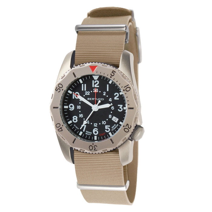 Bertucci A-2TR Field Pro GMT Black Dial with Khaki Rubber Strap #12132 Bertucci A-2TR Field Pro GMT Black Dial with Khaki Rubber Strap #12132