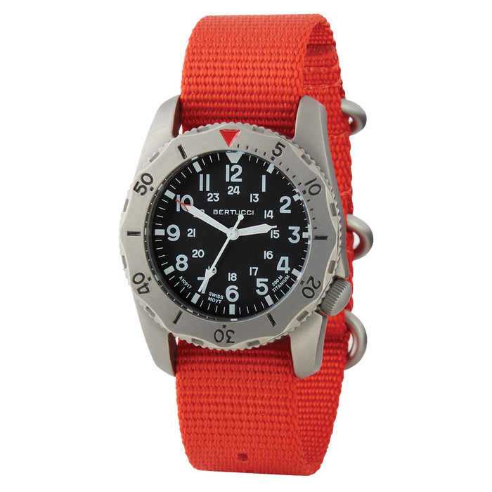 Bertucci A-2TR Field Pro Black Dial Watch with Orange Nylon Strap #12145 Bertucci A-2TR Field Pro Black Dial Watch with Orange Nylon Strap #12145