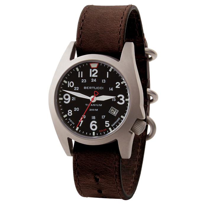 Bertucci A-7T Retrospec Solar Titanium Field Watch with Alpina Brown Leather Strap #12903 Bertucci A-7T Retrospec Solar Titanium Field Watch with Alpina Brown Leather Strap #12903