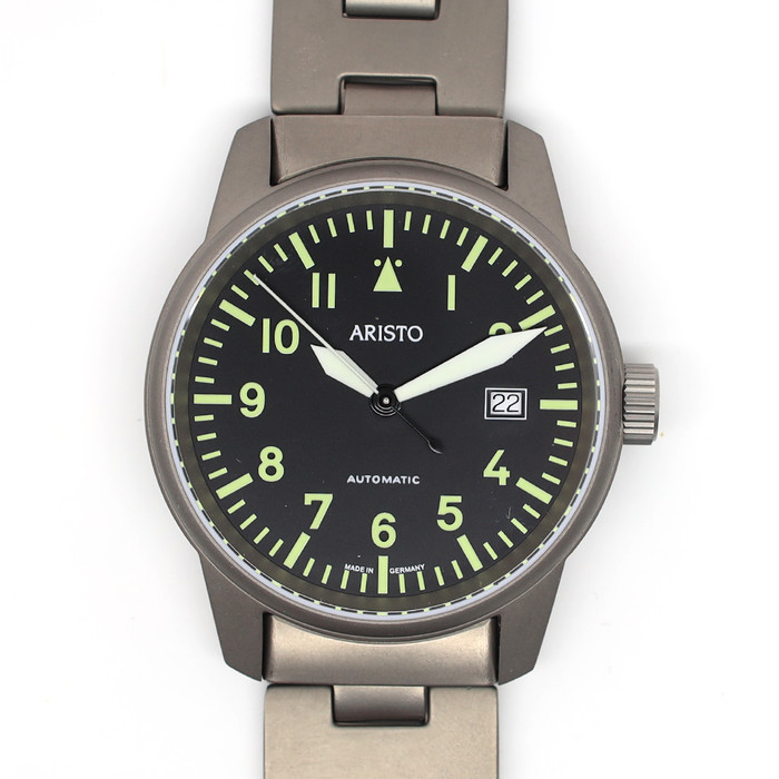 Aristo 40mm Titanium Swiss Automatic Aviator Watch #5H101TIBI Aristo 40mm Titanium Swiss Automatic Aviator Watch #5H101TIBI