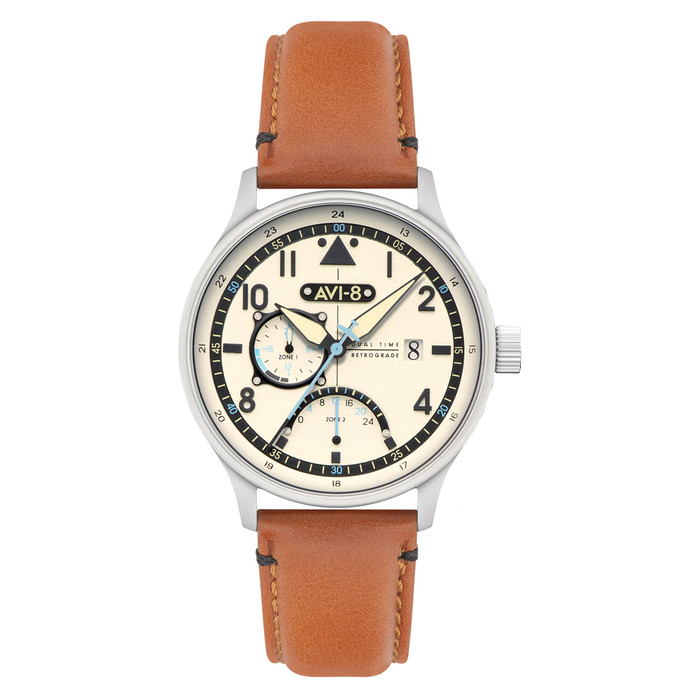 AVI-8 McKellar Dual Time Watch with Ivory Dial #AV-4101-0C AVI-8 McKellar Dual Time Watch with Ivory Dial #AV-4101-0C