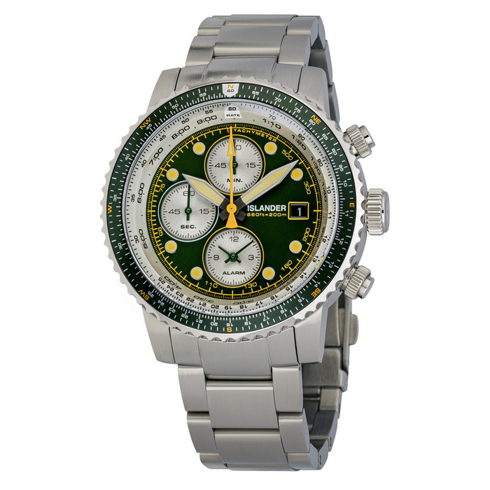 Islander Calverton Flight Chronograph Alarm Watch with Green Dial #ISL-285 Islander Calverton Flight Chronograph Alarm Watch with Green Dial #ISL-285