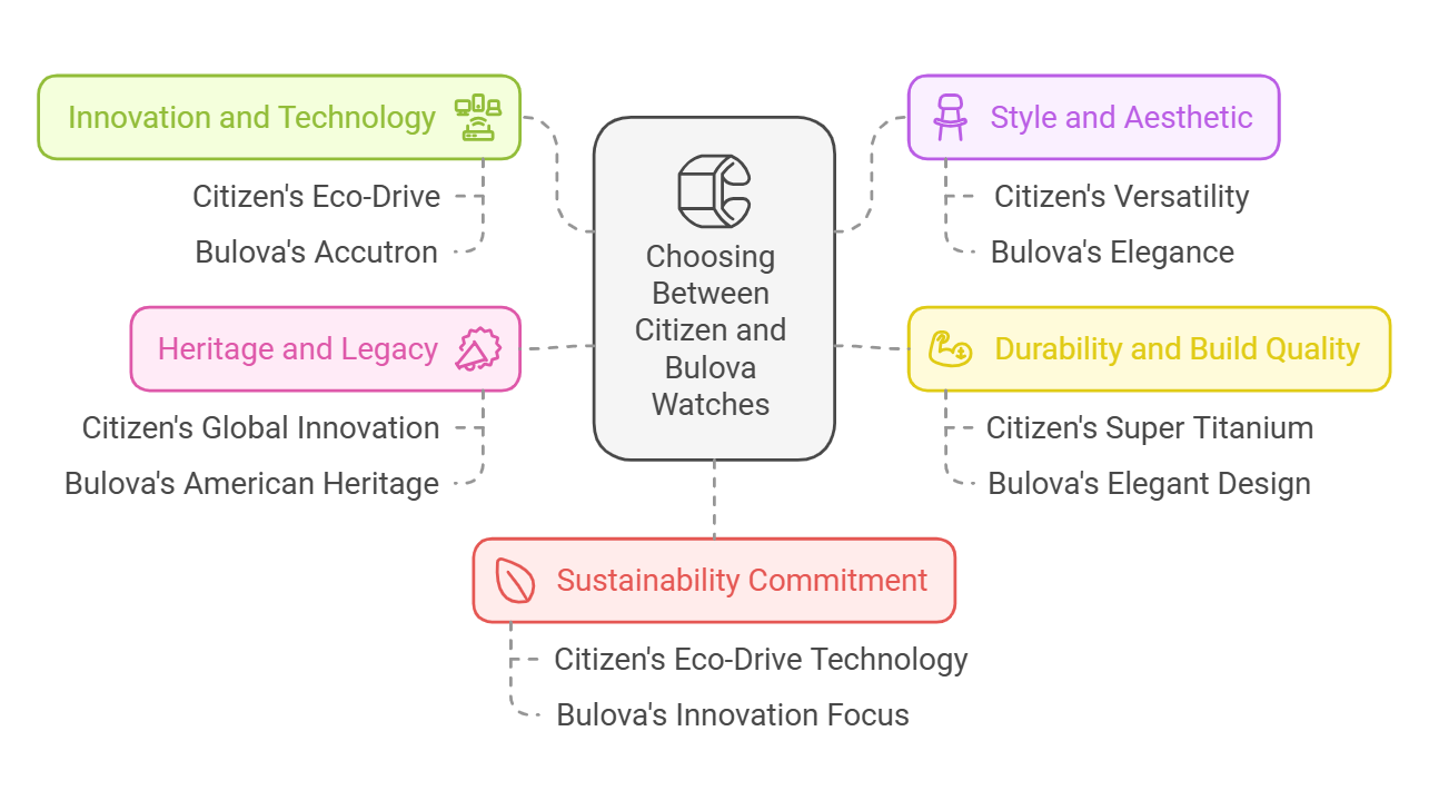 Citizen vs. Bulova: Comparing Innovation, Style, Durability, Legacy, Sustainability. Citizen vs. Bulova: Comparing Innovation, Style, Durability, Legacy, Sustainability.